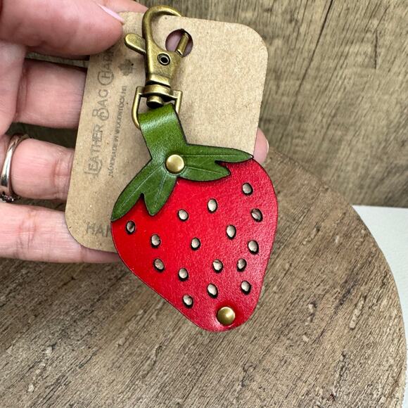 Leather Purse Charm  Strawberry Bag Charm Genuine Leather Crossbody Charm NEW - Picture 3 of 6